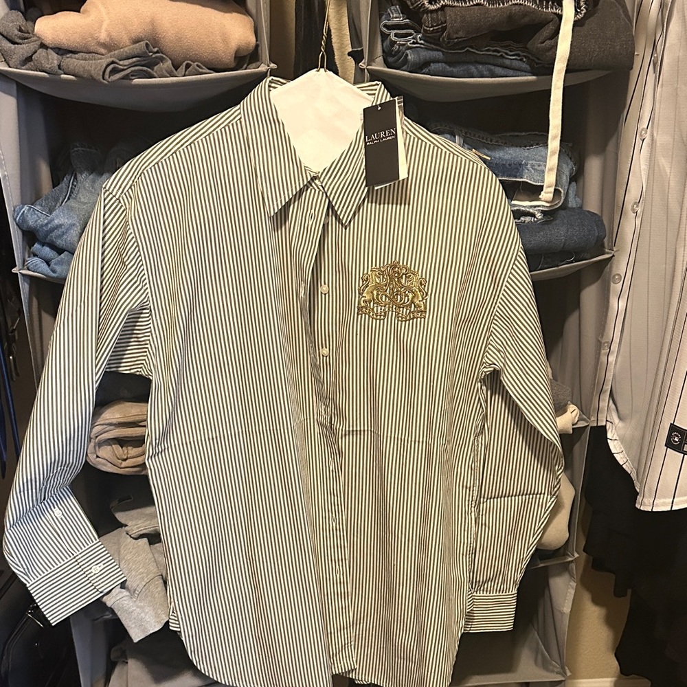 Lauren Ralph Lauren White and Green Striped Shirt
